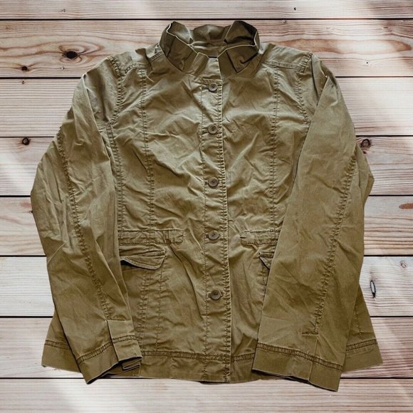 EILEEN FISHER Collared Lightweight Button Up Utility Jacket Small Greenish Brown - Picture 1 of 11